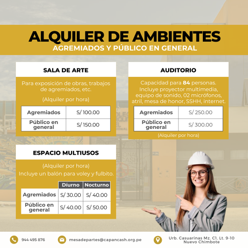 TARIFARIO DE ALQUILER DE AMBIENTES